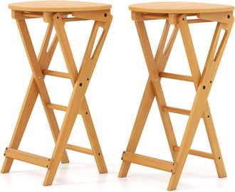 Costway Costway Set De 2 Taburetes De Bar Plegables, Taburetes Plegables De Bamb&uacute; Con Reposapi&eacute;s Y Asiento Ancho, Taburetes Port&aacute;tiles De Madera Natural Para 