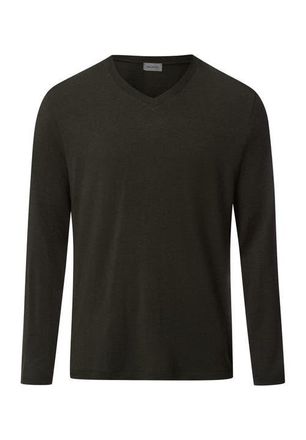 Hanro Casuals Long Sleeve V-Neck Top in Earthy Ink Melange at Nordstrom, Size Medium