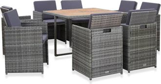 vidaXL Set Comedor De Jard&iacute;n 9 Piezas Y Cojines Rat&aacute;n Sint&eacute;tico Gris Vidaxl