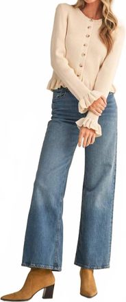 Merci Ruffle Hem Ribbed Knit Cardigan In Egg Shell