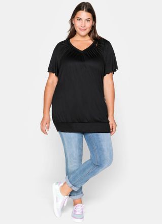Sheego T-Shirt SHEEGO T-Shirt, Damen, Gr. 40/42, schwarz, 100% Viskose, unifarben, Rundhals, Shirts T-Shirt
