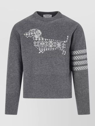 Thom Browne dog motif crew neck knit sweater