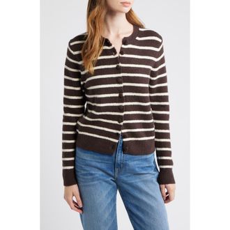 Madewell Kensington Cardigan in Dark Carob And Ivory Stripe at Nordstrom Rack, Size Xx-Small