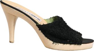 Dolce & Gabbana Black Fabric Fur Mule Wood Platform Heel Womens Shoes (Pre-Owned)