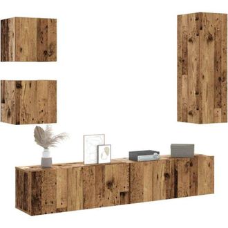 vidaXL Vidaxl - Conjunto De Mueble De Tv 5 Piezas Montado La Pared Madera Vieja