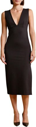 By Ti Mo Elegante V-hals Midi Jurk - Dames - Casual kleedjes - Zwart - S - Kleedjes