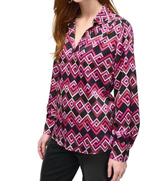 Joseph Ribkoff Satin Geometric Print Top In Black/multi