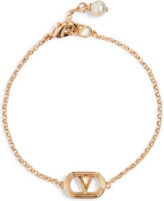 Valentino Garavani Gouden VLogo Hanger met Faux-Parel - Dames - Armbanden - Geel - S - Accessoires
