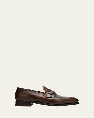 Bontoni Mens Riviera Reverse Stitch Leather Penny Loafers