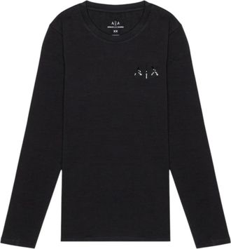 A|X Armani Exchange Tops, Dames, Zwart, S, Katoen, T-shirt met lange mouwen en logo