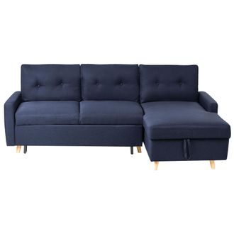 Beliani Beliani - Sof&aacute; Cama Esquinero Tapizado En Tela Azul Con Almacenamiento 4 Plazas En Forma De L Versi&oacute;n Izquierda Flakk
