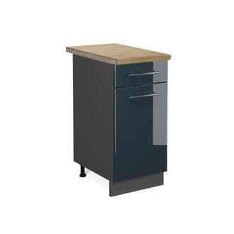Vicco Mueble Bajo De Cocina Fame-line, Azul Oscuro Alto Brillo, 40 Cm, Et Roble