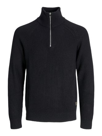 Jack & Jones Plus Size Troyer JJPANNEL KNIT HALF ZIP AW25 PLS, Herren, Gr. 3XL, schwarz, Strick, Obermaterial: 58% Polyacryl, 42% Baumwolle, JACK & JONES PLUSSIZE, unifarben