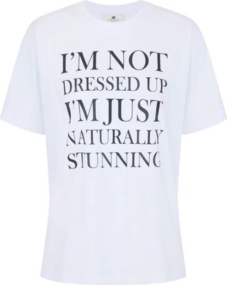 Elisabetta Franchi Tops, Dames, Wit, XS, Lichtgewicht Jersey T-shirt met Print