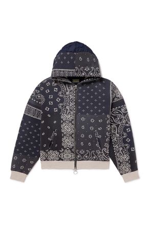 KAPITAL Panelled Bandana-Print Cotton-Jersey and Quilted Shell Hoodie