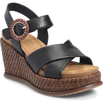 S&ouml;fft Dorathy Slingback Platform Wedge Sandal in Black at Nordstrom, Size 6.5