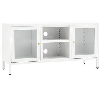 Berkfield Home TV Cabinet White 105x35x52 cm Steel & Glass | Size: 105 x 35 x 52 cm
