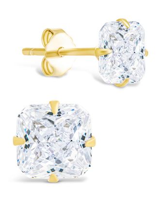 Sterling Forever Sterling Silver Radiant Cut Prong Set Stud Earrings