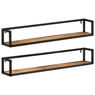 vidaXL Vidaxl - Estantes De Pared 2 Uds Madera Maciza Mango Hierro 110x17x17 Cm