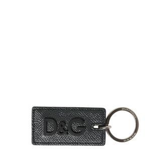 Dolce & Gabbana Keyrings, female, Gray, Size: ONE SIZE Calf Leather Logo Metal Ring Keychain
