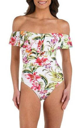 La Blanca Polynesian Ruffle Off the Shoulder One-Piece Swimsuit in Multi at Nordstrom Rack, Size 10