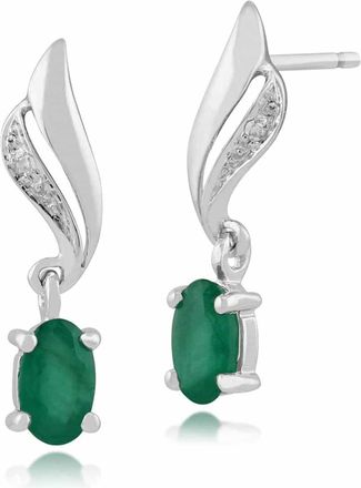 Gemondo Classic Oval Emerald & Diamond Twist Drop Earrings in 9ct White Gold