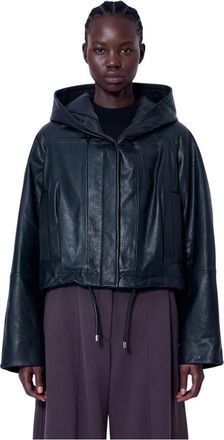 Sportmax Leren jack met capuchon - Dames - Leren en Su&egrave;de Jassen - Zwart - S - Leer - Jassen