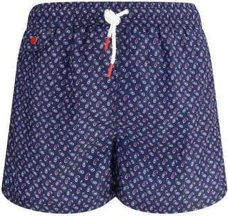 Kiton Logoed Zwemshorts met Druppel Effect Patroon - Heren - Strandmode - Blauw - M - Badmode