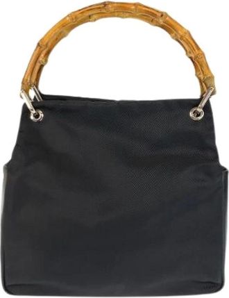 Gucci Pre-owned Handbags, female, Black, Size: ONE SIZE Pre-owned Bamboo Nylon Leather Tote Bag