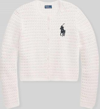 Polo Ralph Lauren Cropped Strickjacke aus reiner Baumwolle in Weiss, Gr&ouml;&szlig;e XS