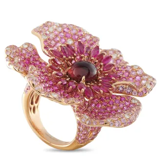 St&eacute;f&egrave;re 18K Rose Gold 0.47ct Diamond, Tourmaline, Pink Sapphire, and Ruby Flower Ring ST03-041726