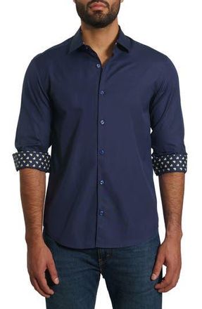 Jared Lang Solid Pima Cotton Button-Up Shirt in Dark Blue at Nordstrom Rack, Size Medium