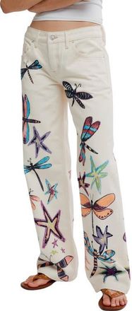 Free People Tennessee Trompe LOeil Print Jeans in Dragonfly at Nordstrom, Size 26