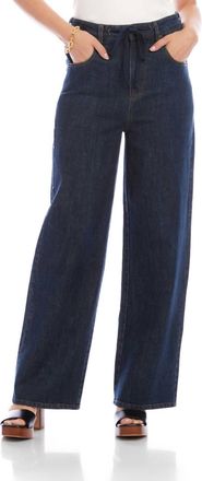Karen Kane Drawstring Wide-Leg Pants In Denim