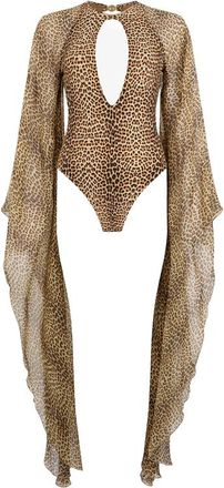 Roberto Cavalli Long-sleeve Open-back Swimsuit