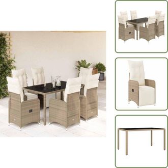 vidaXL Rattan PE - vidaXL Set Bistr&ograve; da Giardino 7 pz con Cuscini in Polyrattan Marrone - Poggiapiedi