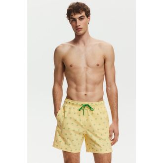 H&M Seersucker Swim Shorts in Light Yellow/palm Trees at Nordstrom, Size X-Large