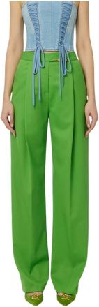 Elisabetta Franchi Cool Wool Broeken met Juweel Plaque - Dames - Wijde Broeken - Groen - L - Wol - Broeken