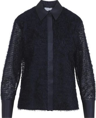 PESERICO Fil coup&eacute; jacquard overhemd - Dames - Overhemden - Blauw - M - Polyester - Overhemden