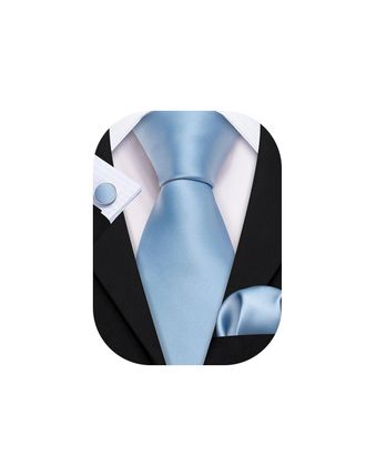 Barry.Wang Men Ties Plain Light Blue Handkerchief and Cufflink Necktie Set Formal Wedding
