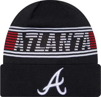 New Era Unisex-Adult MLB Authentic Collection Primary Logo Wordmark Cuffed Beanie Cold Weather Knit Hat, Atlanta Braves - Navy, One size