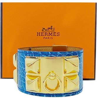Hermès Blue Alligator Collier de Chien CDC Bracelet GHW Small Size S