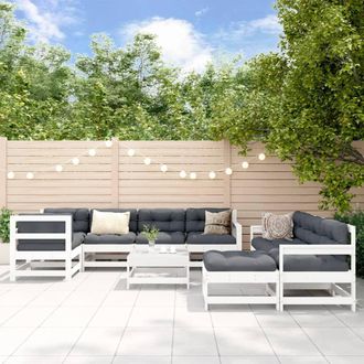 vidaXL Juego De Muebles Jard&iacute;n 10 Pzas Y Cojines Madera Maciza Blanco Vidaxl