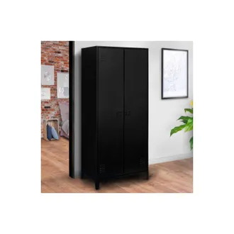 IDMarket Ester Armario de 2 puertas de metal negro, diseño industrial