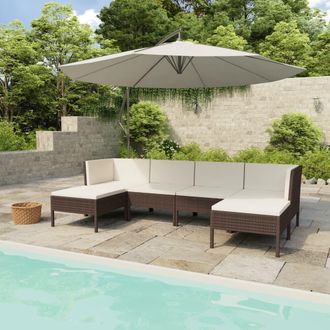 vidaXL Set Muebles De Jard&iacute;n 6 Piezas Y Cojines Rat&aacute;n Sint&eacute;tico Marr&oacute;n Vidaxl