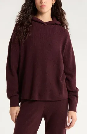 Zella Wool & Cashmere Rib Hoodie in Burgundy Fudge Heather at Nordstrom, Size Medium