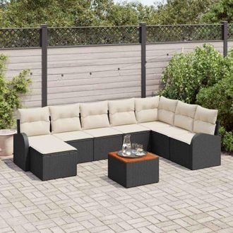 vidaXL Conjunto De Sof&aacute; De Jard&iacute;n Con Coj&iacute;n 9 Pcs Negro Polirat&aacute;n Vidaxl