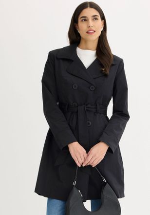 Bonprix Trenchcoat BONPRIX, Damen, Gr. 42, schwarz, Web, Obermaterial: 97% Baumwolle, 3% Elasthan. Futter: 100% Polyester, unifarben, A-Linie ca. Mitte Obersc