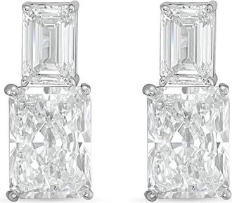 Diana M. Jewels 14kt white gold 10cts lab grown emerald and radiant cut diamond earrings
