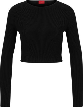 HUGO BOSS Hugo Dames/Dames Saneriny Cropped Trui met Lange Mouwen (Zwart)